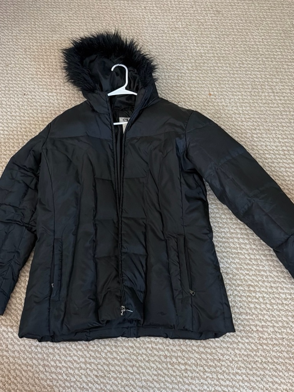 Athletic Works Black Hooded Bomber Jacket with Faux Fur Trim